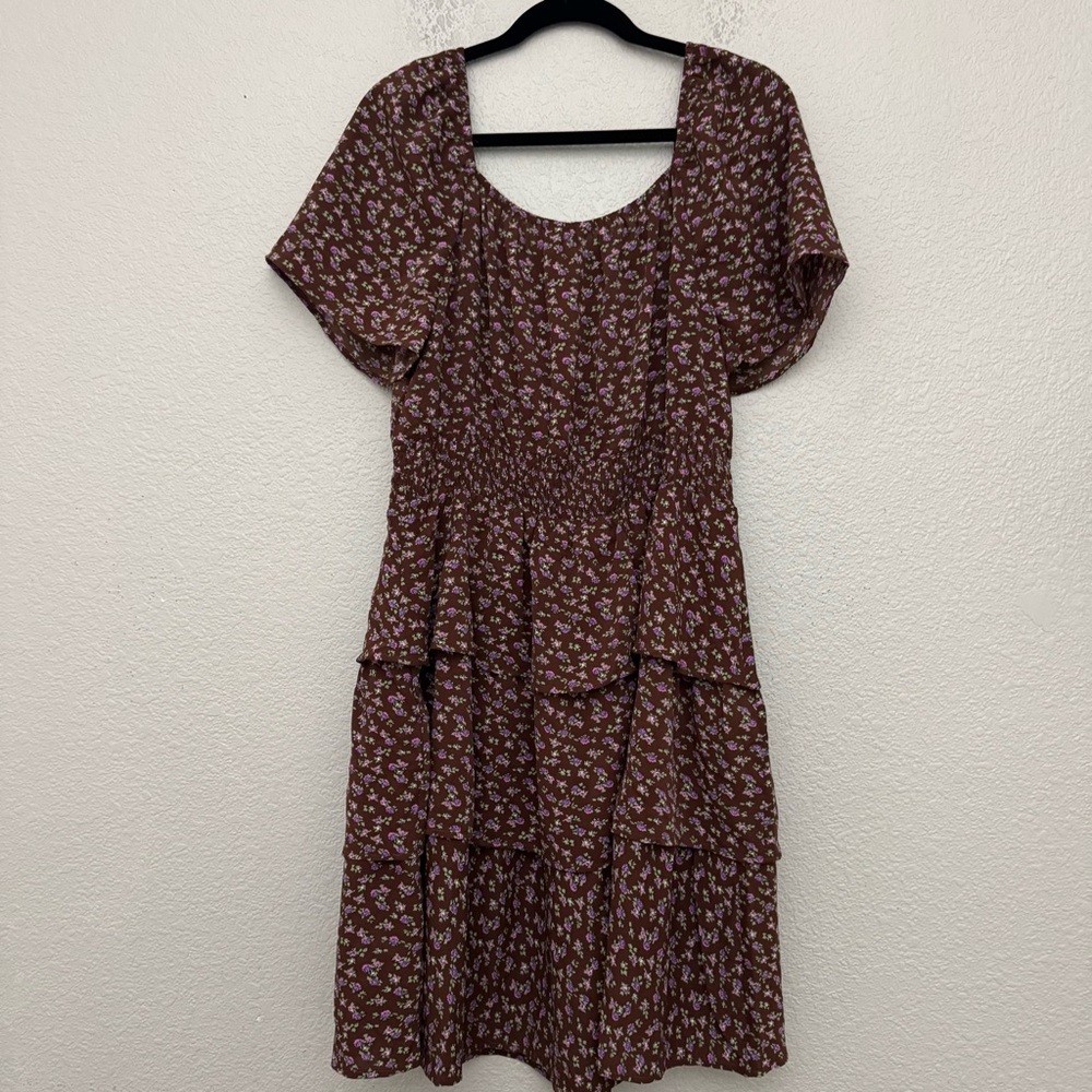 Pretty Garden Brown Floral Boho Swing Tiered Ruffle Summer Dress Size XL NWT - Picture 8 of 13